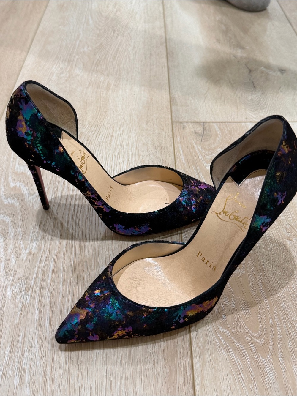 Christian Louboutin Black Iridescent D'Orsay Pointed Toe Pumps